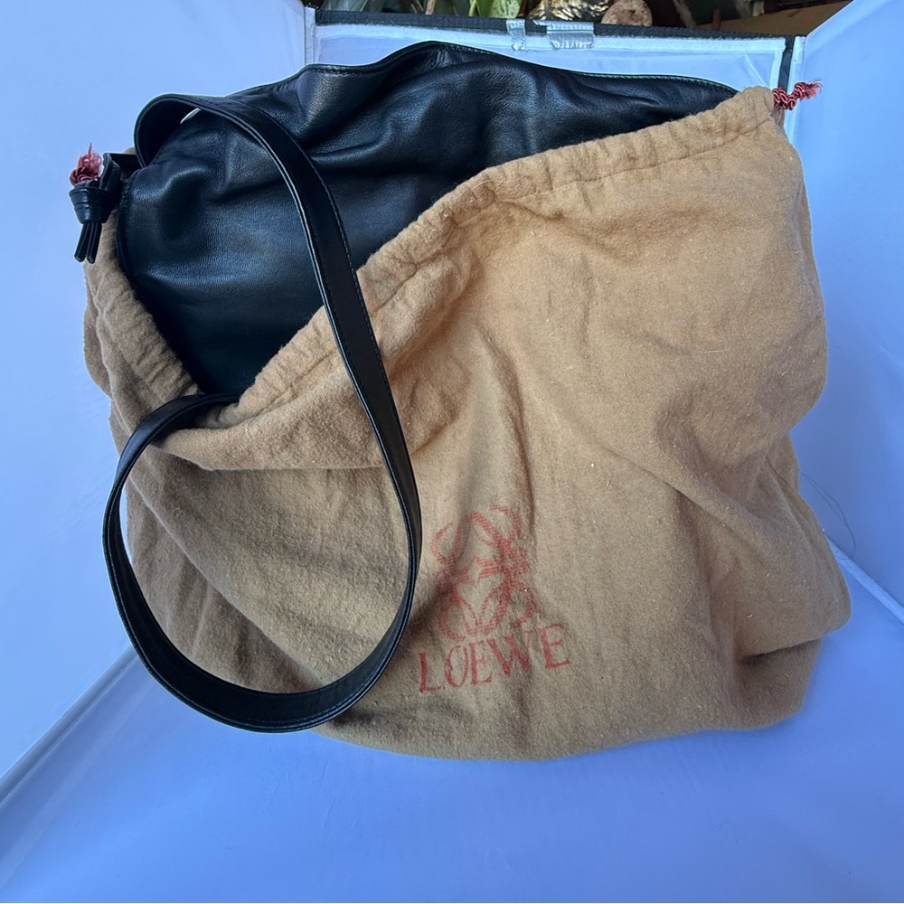 Loewe Mini Flamenco Black Leather Bag with Tan Dust Cover